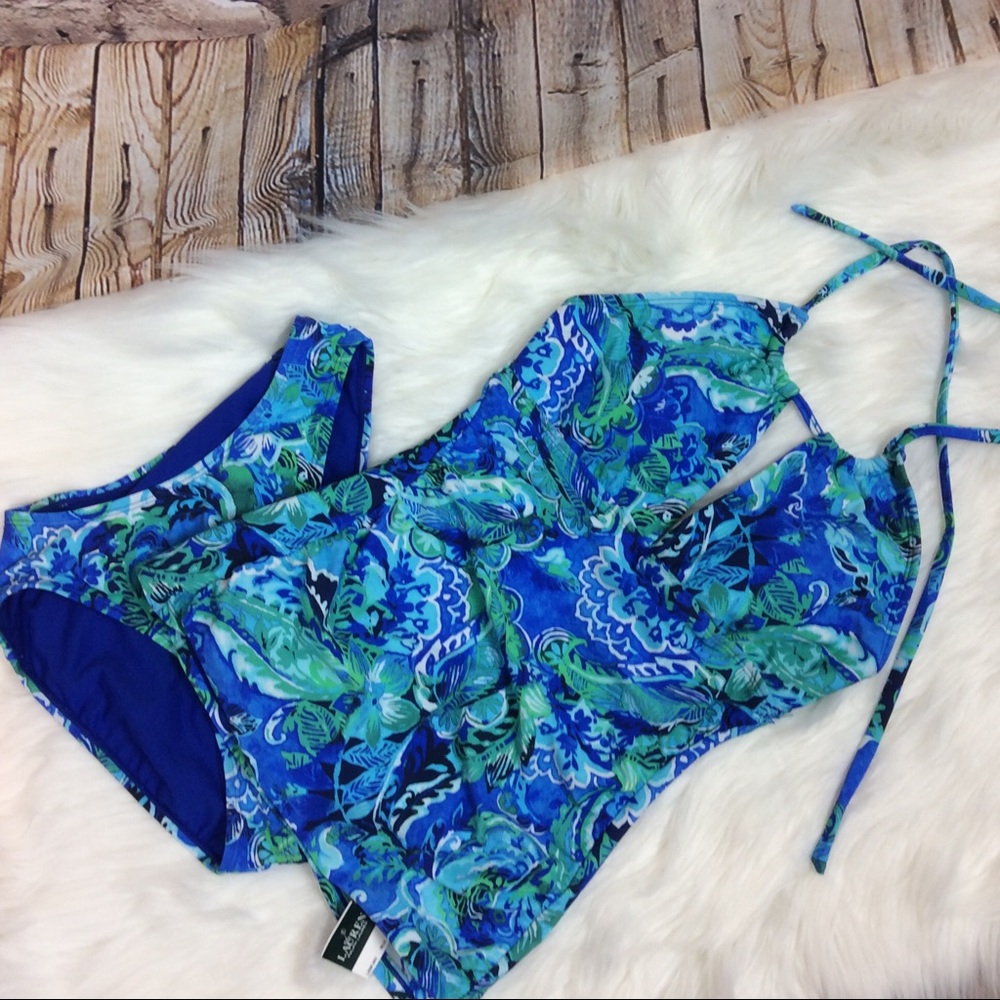 New Ralph Lauren Blue Exotic Paisley Tankini Set 6 - Picture 2 of 10